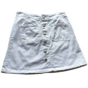 Women's OAT New York White A-line Button Front Denim Cotton Casual Skirt sz 25